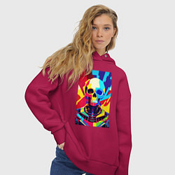 Толстовка оверсайз женская Pop art skull, цвет: маджента — фото 2
