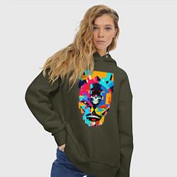 Толстовка оверсайз женская Funny skull - pop art, цвет: хаки — фото 2