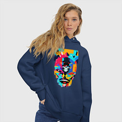 Толстовка оверсайз женская Funny skull - pop art, цвет: тёмно-синий — фото 2