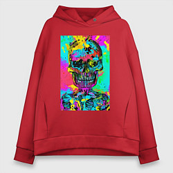 Толстовка оверсайз женская Cool skull - pop art - vogue, цвет: красный