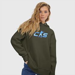 Толстовка оверсайз женская CS2 blue logo, цвет: хаки — фото 2