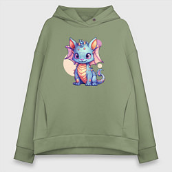 Толстовка оверсайз женская Cute dragon cat, цвет: авокадо