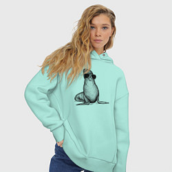Толстовка оверсайз женская Морской котик стильный, цвет: мятный — фото 2