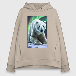 Толстовка оверсайз женская Полярный медведь на снегу, цвет: миндальный