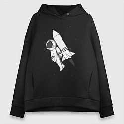 Толстовка оверсайз женская Полёт на ракете, цвет: черный