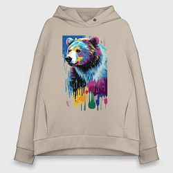 Толстовка оверсайз женская Color bear - painting - neural network, цвет: миндальный