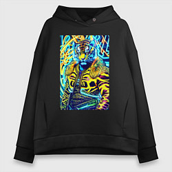 Толстовка оверсайз женская Neon tiger - pop art - neural network, цвет: черный