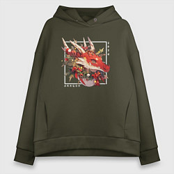 Толстовка оверсайз женская Christmas red dragon, цвет: хаки