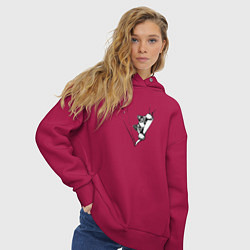 Толстовка оверсайз женская Котик выглядывает из пиджака, цвет: маджента — фото 2