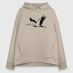 Толстовка оверсайз женская Журавль трафарет, цвет: миндальный
