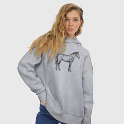 Толстовка оверсайз женская Лошадь стоит в профиль, цвет: меланж — фото 2
