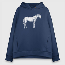 Толстовка оверсайз женская Белая лошадь сбоку, цвет: тёмно-синий