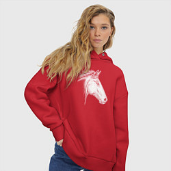 Толстовка оверсайз женская Голова белой лошади в профиль, цвет: красный — фото 2
