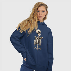 Толстовка оверсайз женская Улыбающийся скелет, цвет: тёмно-синий — фото 2
