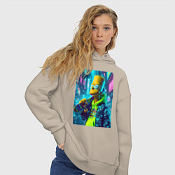 Толстовка оверсайз женская Барт Симпсон со скейтбордом - нейросеть, цвет: миндальный — фото 2