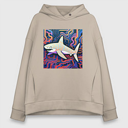 Толстовка оверсайз женская Акула абстракция, цвет: миндальный