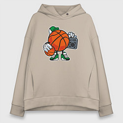 Толстовка оверсайз женская Хип-хоп баскетбол, цвет: миндальный
