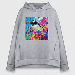 Толстовка оверсайз женская Плавающий в краске пингвин, цвет: меланж