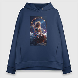 Толстовка оверсайз женская Аниме девушка ангел на облаке, цвет: тёмно-синий