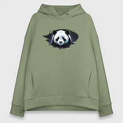 Толстовка оверсайз женская Грустная панда портрет, цвет: авокадо