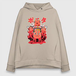 Толстовка оверсайз женская Почита демон бензопила, цвет: миндальный