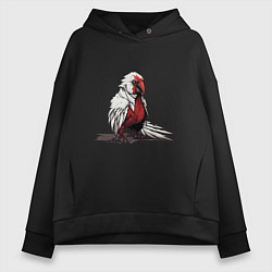 Толстовка оверсайз женская Красный попугай, цвет: черный