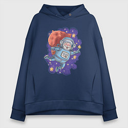 Толстовка оверсайз женская Дед Мороз-космонавт в космосе, цвет: тёмно-синий