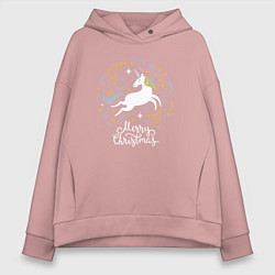 Толстовка оверсайз женская Unicorn christmas, цвет: пыльно-розовый