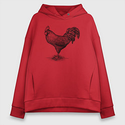 Толстовка оверсайз женская Петух, цвет: красный
