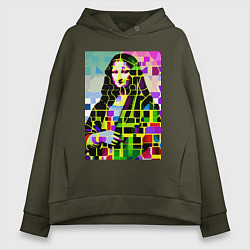 Толстовка оверсайз женская Mona Lisa - mosaic pop art, цвет: хаки