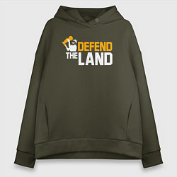 Толстовка оверсайз женская Defend the land, цвет: хаки