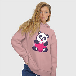 Толстовка оверсайз женская Сердце панды, цвет: пыльно-розовый — фото 2