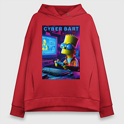 Толстовка оверсайз женская Cyber Bart is an avid gamer, цвет: красный