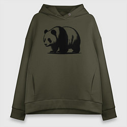 Толстовка оверсайз женская Стоящая чёрная панда, цвет: хаки