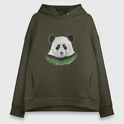 Толстовка оверсайз женская Медведь панда, цвет: хаки