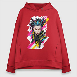 Толстовка оверсайз женская Портрет девушки Cyberpunk 2077, цвет: красный