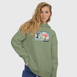 Толстовка оверсайз женская Монстр горы Фудзи, цвет: авокадо — фото 2