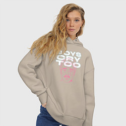 Толстовка оверсайз женская Мальчики тоже плачут, цвет: миндальный — фото 2