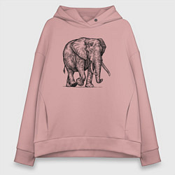 Толстовка оверсайз женская Слон идет, цвет: пыльно-розовый