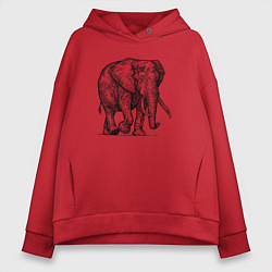 Толстовка оверсайз женская Слон идет, цвет: красный