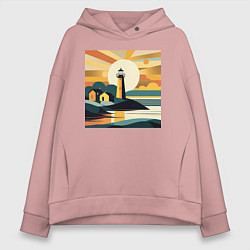 Толстовка оверсайз женская Маяк под лучами солнца минимализм, цвет: пыльно-розовый