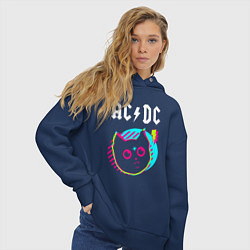Толстовка оверсайз женская AC DC rock star cat, цвет: тёмно-синий — фото 2