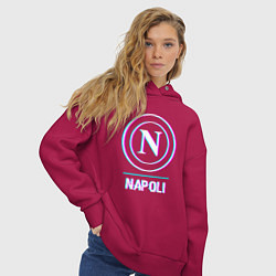 Толстовка оверсайз женская Napoli FC в стиле glitch, цвет: маджента — фото 2