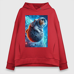 Толстовка оверсайз женская Space cat - ai art, цвет: красный