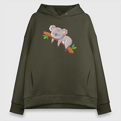 Толстовка оверсайз женская Коала спит на ветке, цвет: хаки