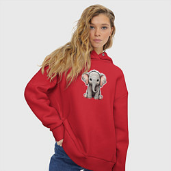 Толстовка оверсайз женская Красивый африканский слоненок, цвет: красный — фото 2