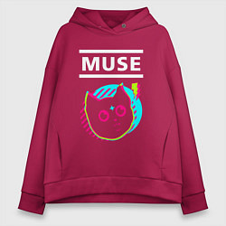 Толстовка оверсайз женская Muse rock star cat, цвет: маджента