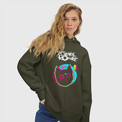 Толстовка оверсайз женская My Chemical Romance rock star cat, цвет: хаки — фото 2