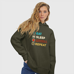 Толстовка оверсайз женская Eat sleep roblox repeat art, цвет: хаки — фото 2