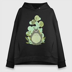 Толстовка оверсайз женская Green Totoro, цвет: черный